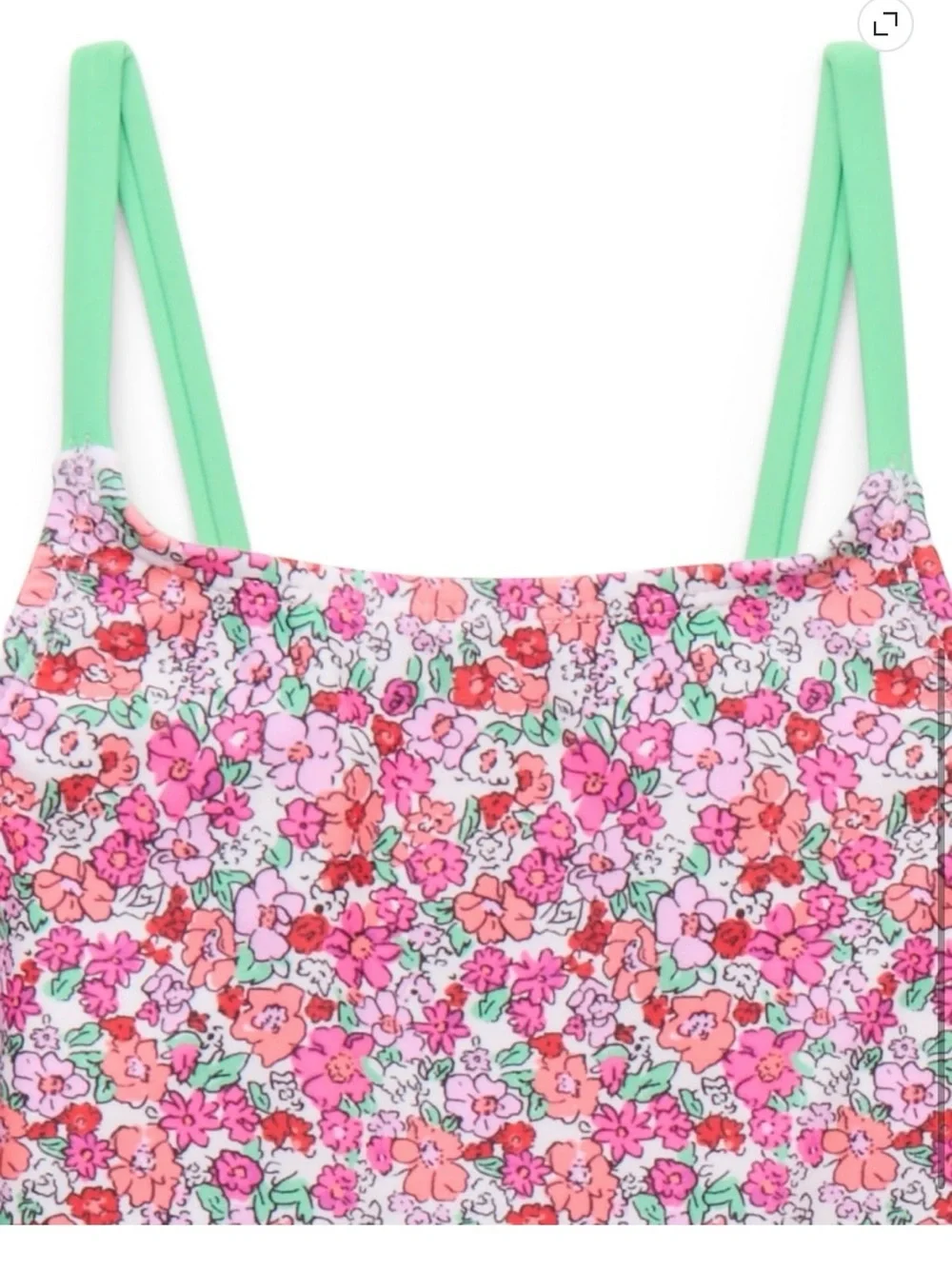 Girls Floral Pink Tankini Swim Set with Mint Straps